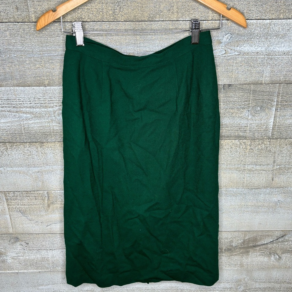Green vintage 100% wool straight pencil skirt career office size 6